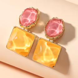Trendy Colorful Resin Square Stud Earrings For Women French Earrings Fashion Jewelry Gifts - White