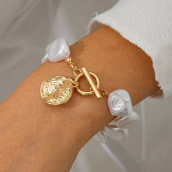 &quot;european & American Irregular Pearl Necklace: Luxurious Metallic Clavicle Chain Set&quot; - gold, Bracelet 2578