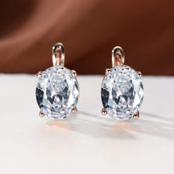 Vintage Oval Cut Drop Stud Earrings Rose Golden Color Hoop Earrings For Women Bride Wedding Engagement Jewelry Gifts - white
