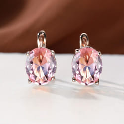 Vintage Oval Cut Drop Stud Earrings Rose Golden Color Hoop Earrings For Women Bride Wedding Engagement Jewelry Gifts - pink