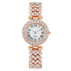 &quot;fashion Roman Pattern Diamond Quartz Ladies Watch With Bracelet&quot; - rose gold