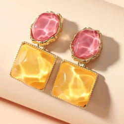Trendy Colorful Resin Square Stud Earrings For Women French Earrings Fashion Jewelry Gifts - Orange