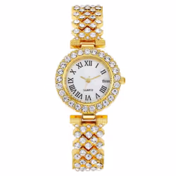 "fashion Roman Pattern Diamond Quartz Ladies Watch With Bracelet" - gold