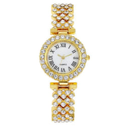 &quot;fashion Roman Pattern Diamond Quartz Ladies Watch With Bracelet&quot; - gold