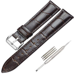 16 - 24mm Black Brown Genuine Leather Watch Band Strap Belt Stainless Steel Pin Clasp - brown, 20mm