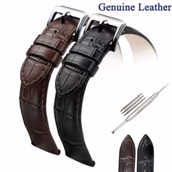 16 - 24mm Black Brown Genuine Leather Watch Band Strap Belt Stainless Steel Pin Clasp - brown, 20mm