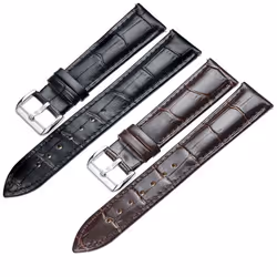 16 - 24mm Black Brown Genuine Leather Watch Band Strap Belt Stainless Steel Pin Clasp - brown, 20mm