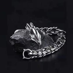 Fashion Retro Gold Dragon Thick Bracelet Personality Hip Hop Dragon Bracelet Animal Chain Bracelet Charm Men&apos;s Jewelry Accessories - silver, 20cm