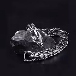 Fashion Retro Gold Dragon Thick Bracelet Personality Hip Hop Dragon Bracelet Animal Chain Bracelet Charm Men&apos;s Jewelry Accessories - silver, 20cm