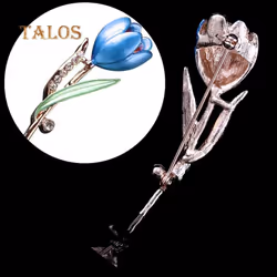 Fashion Lady Tulip Brooch Crystal Stone Decor Flower Pin Elegant Suit Breastpin Decoration - blue