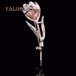 Fashion Lady Tulip Brooch Crystal Stone Decor Flower Pin Elegant Suit Breastpin Decoration - blue