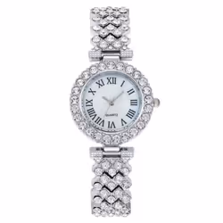 &quot;fashion Roman Pattern Diamond Quartz Ladies Watch With Bracelet&quot; - silver