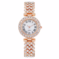 &quot;fashion Roman Pattern Diamond Quartz Ladies Watch With Bracelet&quot; - silver