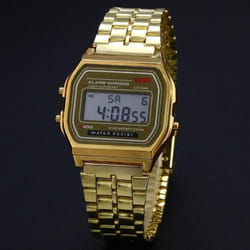 Fashion Men&apos;s Women&apos;s Stainless Steel Top Digital Alarm Stopwatch Watches - golden