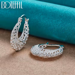925 Sterling Silver Fashion Openwork Pattern Earring Jewelry