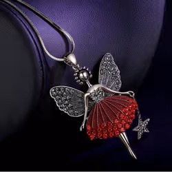 Fashion Cartoon Girl Wing Style Pendant Shiny Necklace - red