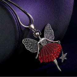 Fashion Cartoon Girl Wing Style Pendant Shiny Necklace - red
