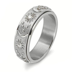 Star Moon Sun Rotating Titanium Steel Ring Unisex Bohemian Relief Anxiety Jewelry Accessories - silver, 10