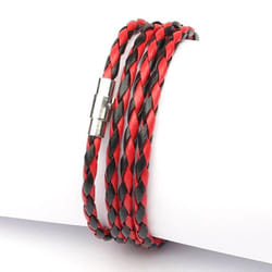 Fashion Wristband Wrap Cuff Unisex Women Men Pu Leather Bracelet Jewelry Gifts - red black
