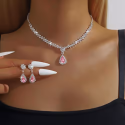 Luxury Bridal Jewelry Set: Women&apos;s Earrings, Necklace, And Bracelet Trio - pink, two-piece set