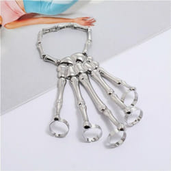 Halloween Bracelet For Gothic Punk Hand Skull Skeleton Elasticity Adjustable Bracelet Bangles Party Accessories - silver
