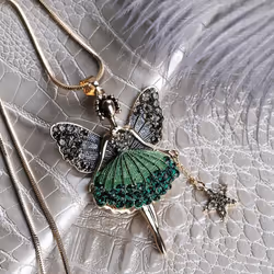 Fashion Cartoon Girl Wing Style Pendant Shiny Necklace - green