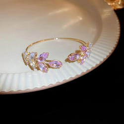 Korean Exquisite Simple Leaf Open Bracelet Elegant Fashion Butterfly Sweet Bracelet Women Jewelry - Pink