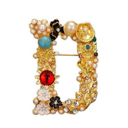 Brooch Pin New Small Charming Brooch Pin Women Rhinestone Faux Pearl Brooch Pin Alphabet Brooch Pin For Club - as the picture, D