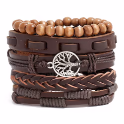 Jewelry Personality Hand-woven Retro Bracelet Creative Leather Bracelet Diy 5-piece Set Of Tree Of Life Set Bracelet - brown