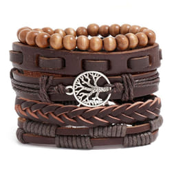 Jewelry Personality Hand-woven Retro Bracelet Creative Leather Bracelet Diy 5-piece Set Of Tree Of Life Set Bracelet - brown