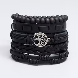 Jewelry Personality Hand-woven Retro Bracelet Creative Leather Bracelet Diy 5-piece Set Of Tree Of Life Set Bracelet - brown