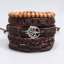 Jewelry Personality Hand-woven Retro Bracelet Creative Leather Bracelet Diy 5-piece Set Of Tree Of Life Set Bracelet - brown