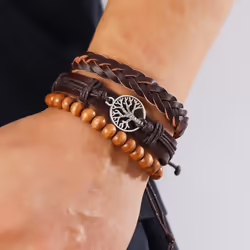 Jewelry Personality Hand-woven Retro Bracelet Creative Leather Bracelet Diy 5-piece Set Of Tree Of Life Set Bracelet - black