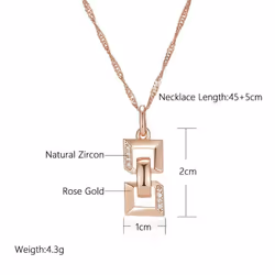 Kinel Square Chain Shape Pendant Necklace For Women Rose Gold Color Natural Zircon Fine Jewelry