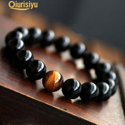 Unisex Retro Style Jewelry Agate Tiger Eye Beads Bangle Bracelet - 12 mm