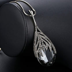 Women Lady Waterdrop Shaped Crystal Pendant Necklace Sweater Chain Jewelry Clothing Accessories - grey