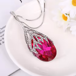 Women Lady Waterdrop Shaped Crystal Pendant Necklace Sweater Chain Jewelry Clothing Accessories - red