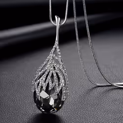 Women Lady Waterdrop Shaped Crystal Pendant Necklace Sweater Chain Jewelry Clothing Accessories - red