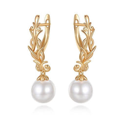 Pearl Long Dangle Earrings For Women Kinel Rose Gold Color Drop Earrings