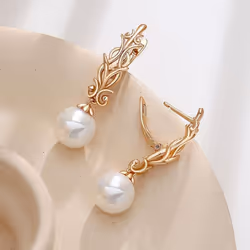 Pearl Long Dangle Earrings For Women Kinel Rose Gold Color Drop Earrings