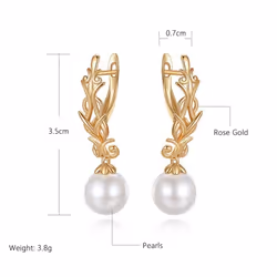 Pearl Long Dangle Earrings For Women Kinel Rose Gold Color Drop Earrings