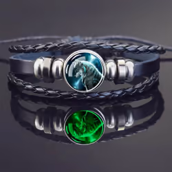 Glow In The Dark Wolf Head Bracelets Howling Wolf And Moon Multilayer Braided Leather Bracelet Man Glass Dome Luminous Jewelr ...