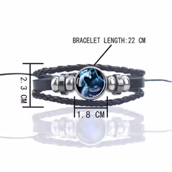 Glow In The Dark Wolf Head Bracelets Howling Wolf And Moon Multilayer Braided Leather Bracelet Man Glass Dome Luminous Jewelry