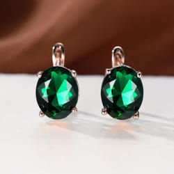 Vintage Oval Cut Drop Stud Earrings Rose Golden Color Hoop Earrings For Women Bride Wedding Engagement Jewelry Gifts - green