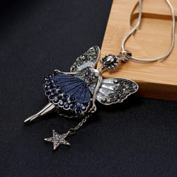 Fashion Cartoon Girl Wing Style Pendant Shiny Necklace - blue