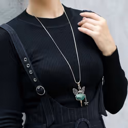 Fashion Cartoon Girl Wing Style Pendant Shiny Necklace - blue