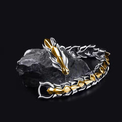 Fashion Hip Hop Silver Dragon Head Dragon Lin Bracelet Retro Exaggerated Men&apos;s Dragon Bracelet Jewelry Men&apos;s Accessories - multicolor, 22cm