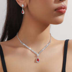 Luxury Bridal Jewelry Set: Women&apos;s Earrings, Necklace, And Bracelet Trio - red, two-piece set