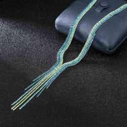 Long Tassel Simple Crystal Rhinestone Choker Necklace Women Gem Statement Collares Chokers Bijoux - green, 40+7.5cm