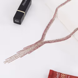 Long Tassel Simple Crystal Rhinestone Choker Necklace Women Gem Statement Collares Chokers Bijoux - green, 40+7.5cm